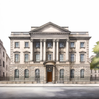 Isolated images, illustrations on a white background, facing front, elevation view, Leinster House Dublin Ireland, Clipart, watercolor, realistic, isolated, full building, highly detailed, hdr, 32K, photo expert quality, watercolor realistic, hyperrealistic and highly detailed, isolated on a white background