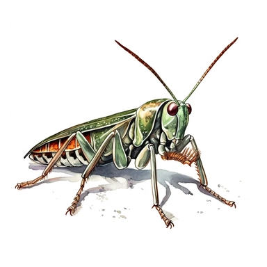 grasshopper clipart, side view, green, watercolor illustration, white background