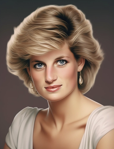 hasselblad 24 mm three quarters shot of a gorgeous realistic HRH Princess Diana , clipart, Composition: Relaxed position with intricate high hairstyle, smiling, detailed natural skin, Style: Georgian Colonial, white background, hyperrealism, 32k