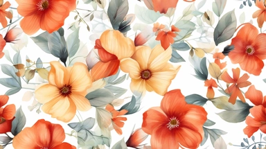 3D flora, flowers, Watercolor, vector, white background, clipart, Seamless patterns, repeating patterns design, flat illustration, outlined , Vector, 4K, Art station, digital print, highly detailed clean