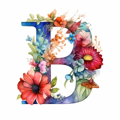 watercolor letter B with colorful flowers clipart, single clipart, high resolution, vibrant colors, 8k