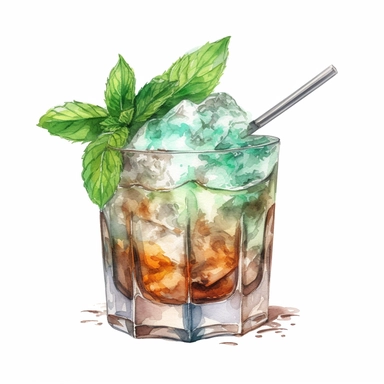 Mint Julep: A classic Southern cocktail made with bourbon, mint leaves, sugar, and crushed ice.watercolor, clipart