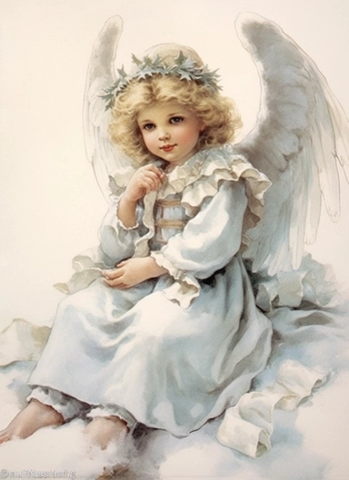 beautiful little Christmas angel , beautiful Christmas clipart, soft faded colors, art by Marjolein Bastin, Thomas Kinkade, Carl Larsson, Norman Rockwell, Susan Wheeler