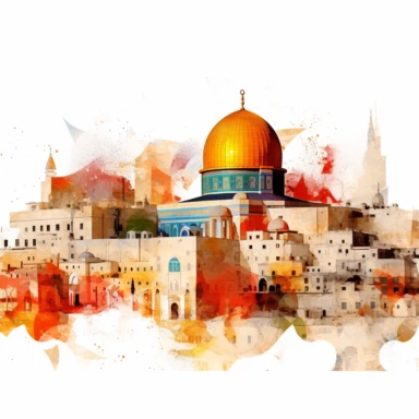Dome of the Rock Jerusalem with background, Abstract Picasso style, clipart white background
