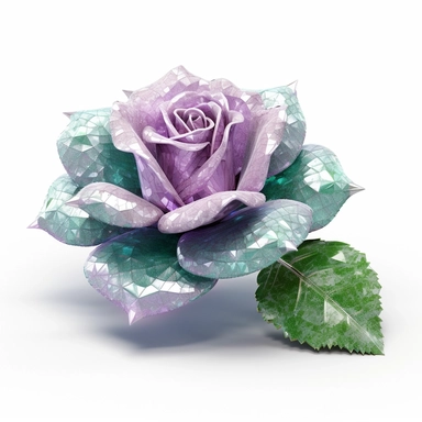 clipart of a realistic rendering of a lilac-colored rose made out of pure diamond and emerald on a white background, in the style of extremely detailed, mineral, expensive, 8k