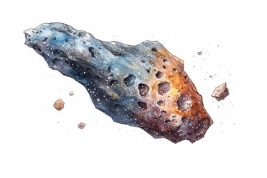 Watercolor, Create an image depicting an X-type asteroid, characterized by an unknown composition clipart, hd, on a white background, spaced out