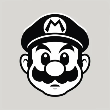 silhouette of [Mario Bros Face], with a white background, in simplified line work style, #screenshotsaturday, stencil iconography, mod hd, black and white, clipart, black graphic outlines, iconography