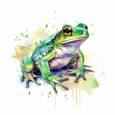 watercolour illustration free brushstrokes, beautiful and joyful, green frog, mark brooks, naturecore, animal clipart, isolated on a white background,