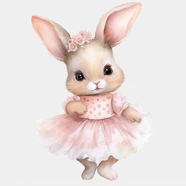 watercolour cute animated whimsical baby rabbit wearing cute pastel pink ballet dress and ballet shoes cute beautiful facial features ultra detailed ultra photo real intricate detailed png image ,high definition,300dpi,graphic clipart,computer graphics