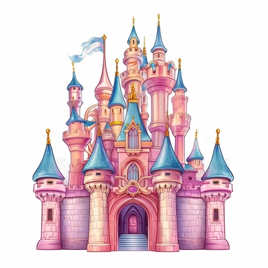 Pastel Color Beautiful Fairy Castle Clipart ,Cartoon,hyper realistic, intricate detail, illustration style,high solution,on the white background