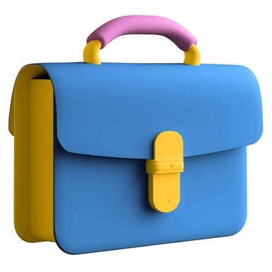a blue and yellow briefcase with a blue handle,Front, orthographic 3d rendering, clipart, pink and blue colors, in icon style, draft, path based unbiased rendering, toon rendering, posse features, outputs