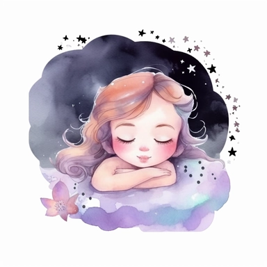 Sweet Dreams Cute Girl Sleeping Watercolor Sublimation Clipart, Clipart, white background, no watermark, no text, no word,