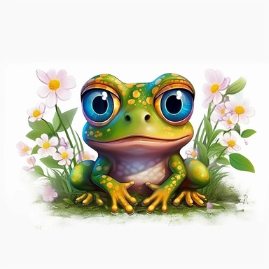cute frog with big round eyes flowers, Illustration clipart, 4K, extremely detailed