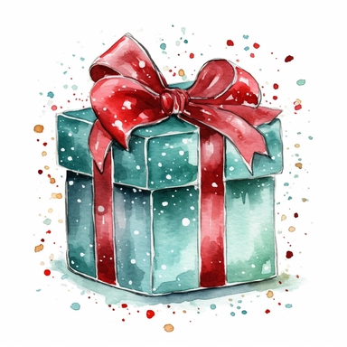 Cute christmas present watercolor clipart
