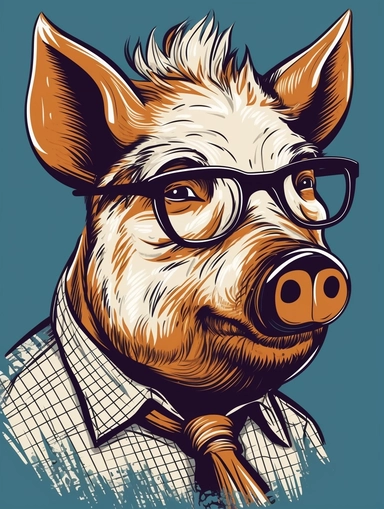 a portrait of a Boar wearing a white shirt and glasses, looking tired and done with life, vector illustration, clipart, outlines, portrait,