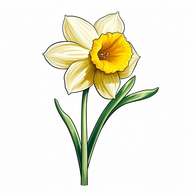 clip art Daffodil simple color thick lines white background 8k,--q3