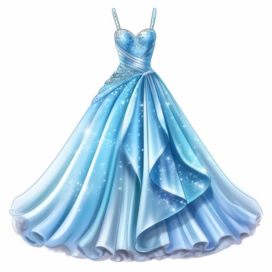 a beautiful prom dress with sparkle and glitter in pastel blue white background Clipart