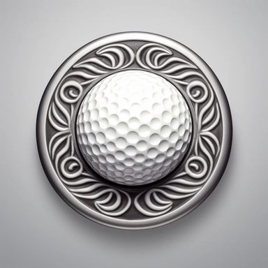 simplistic clipart golf ball marker, black and white, sticker, logo style, bright overhead daytime lighting, flat