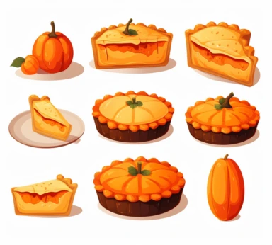 sets of pie pieces with a pumpkin clipart, in the style of simplistic cartoon, highly detailed cartoon, flat, vector illustration Flat illustration，Ul illustration, GUI，Minimalism，White background，Bright color scheme，modern minimalist illustration