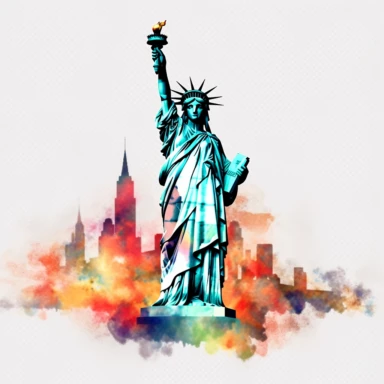 Statue of Liberty - New York City, USA, professional clipart, aquarelle, clean, neat