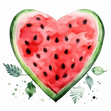 watercolor clipart image of watermelon love heart