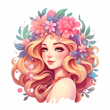 Cute Beautiful Pastel princess Floral Clipart, Cartoon, hyper realistic, intricate detail, illustration style, high resolution, on the white background