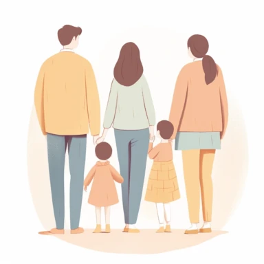 pastel colors vector full view image of faceless family, 4 member mixed family illustration clipart, white background