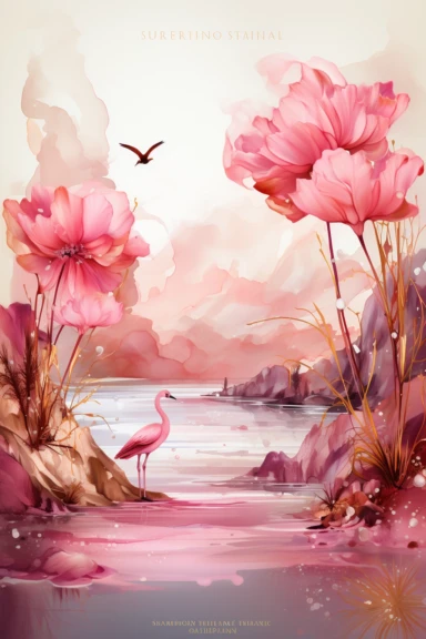beautiful gorgeous clip art, alcohol ink and watercolor, pink and gold serene, nabulous, nature scene with a central focus on a palm tree, gentle wave, minimalist style, crystals, glam, glossy, glitter texture, liquid ink clipart, modern and stylish design, bright colors, 300 dpi, clear decoration, clear white background, highly detailed digital art, 8k