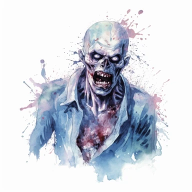 mystical dark scary watecolor halloween horror zombie clipart, hd 4k, detailed, focused, isolated on white background