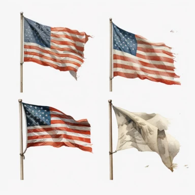 a clipart gallery of United States Flags, world war 2, oil painting, white background, photo realistic, gritty realism