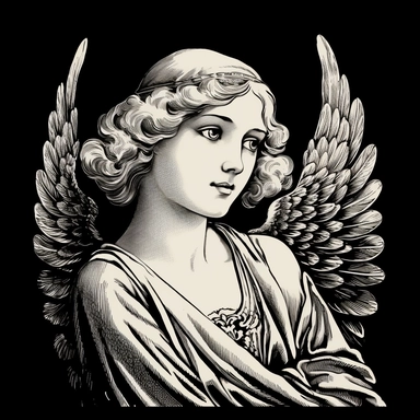 sketch clipart of 20s poster angel, hd, white on black background, spaced out,--ar 3:2