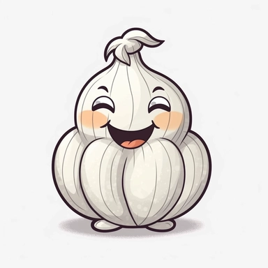 cute Garlic, happy and smiling, bold line, clipart, sticker, white background, no shadow, 8k detail