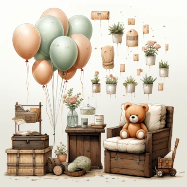watercolour, baby theme, clipart, soft and muted pastel nuances, white background