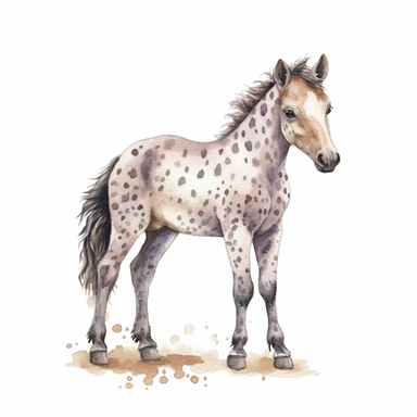 Appaloosa baby horse, highly detailed, watercolor, clipart, illustration, white background, digital painting, paper crafting, no signature, no text
