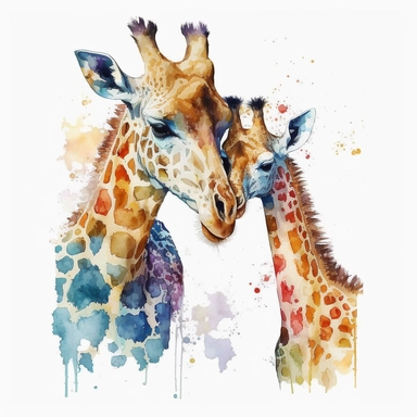 lovable cute photo of baby giraffe and mother showing affection and love, watercolour clipart, minimalist, bright colours, white background, 8k, 1606016102
