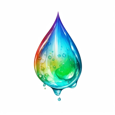 watercolor colorful clipart of a glistening dew drop, hd, on white background
