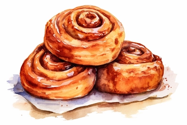 watercolor Cinnamon roll clipart, hd, white background, spaced out