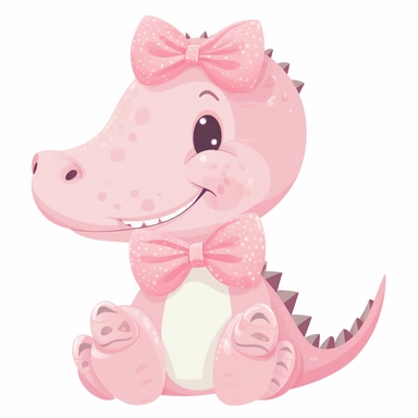 clip art of cute pastel pink girl alligator white background