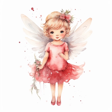 Cute Christmas fairy baby girl watercolor clipart, isolated on white background, watercolor, high detail, unique, intricate detail, hand - painted q 2 v 5. 1