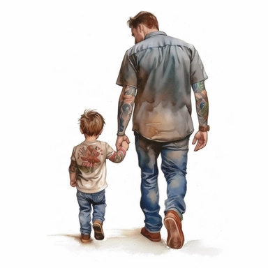 <https://s.mj.run/UAYJRoBCAQg> Cute Beautiful daddy and son, little boy, Back view Sublimation Clipart,Cartoon,hyper realistic, intricate detail, illustration style,high solution , on the white background