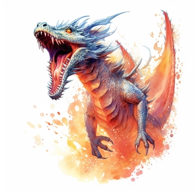 dragon leaping forward with fire pouring from its mouth tattoo design by twilight designs, in the style of david nordahl, jean-baptiste monge, farel dalrymple, fantastical street, high resolution, imaginative characters, vibrant colors, clipart, blank white background