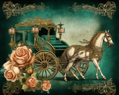 Royal Steampunk ClipArt, background paper, wall paper style, carriage, horses, roses, Watercolor Steampunk PNG, Victorian Clipart, Fantasy Clipart, deep emerald and old paper textures, no text