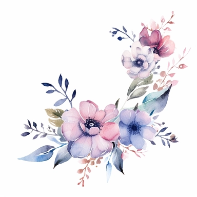 decorative border watercolor flowers, clipart, minimalist, isolated white background