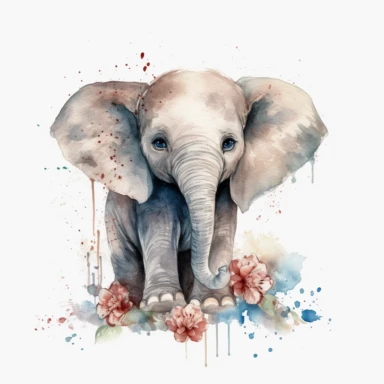 elephant, natural, baby, cute, Watercolor Clipart high quality, white background , cute, love , love animals