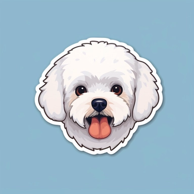 Bichon face dog sticker design with minimalist background, flat, clip art