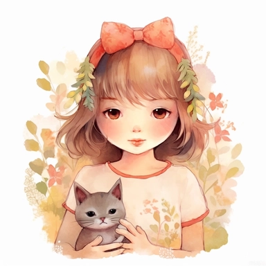 taylor swift, folk art, watercolor, clipart elements, kawaii, white background