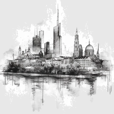 the frankfurt city skyline, tattoo drawing, clipart