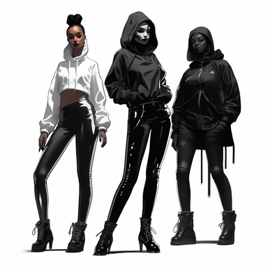 black women fashion collection by christian dior alexander mcqueen lululemon includes leggings, hoodies clipart, isolated on solid white background, png, vector, kawaiicore, influencer,, cyberpunk