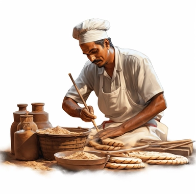 A baker in kerala doing his work, photorealistic, clipart,png,8k,hd