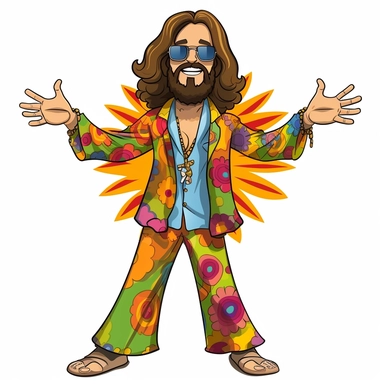 Groovy hippie 70s , Funny cartoon Fan Pop clipart white background